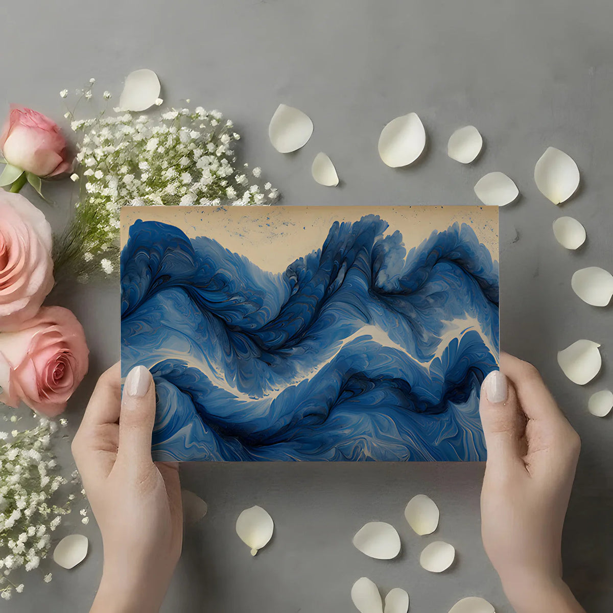 Indigo Fluid Marble Mural Wallpaper — Artistic Abstract Waves Mural Wallpaper - room preview 02
