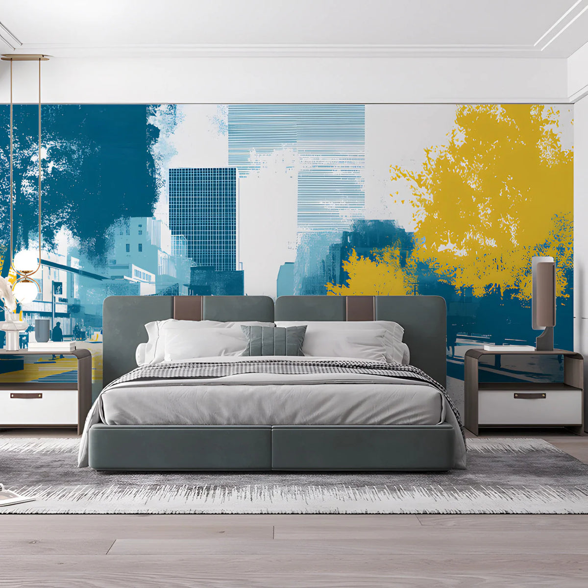 Urban Horizon Mural Wallpaper —Contemporary City Scene Mural Wallpaper - room preview 02