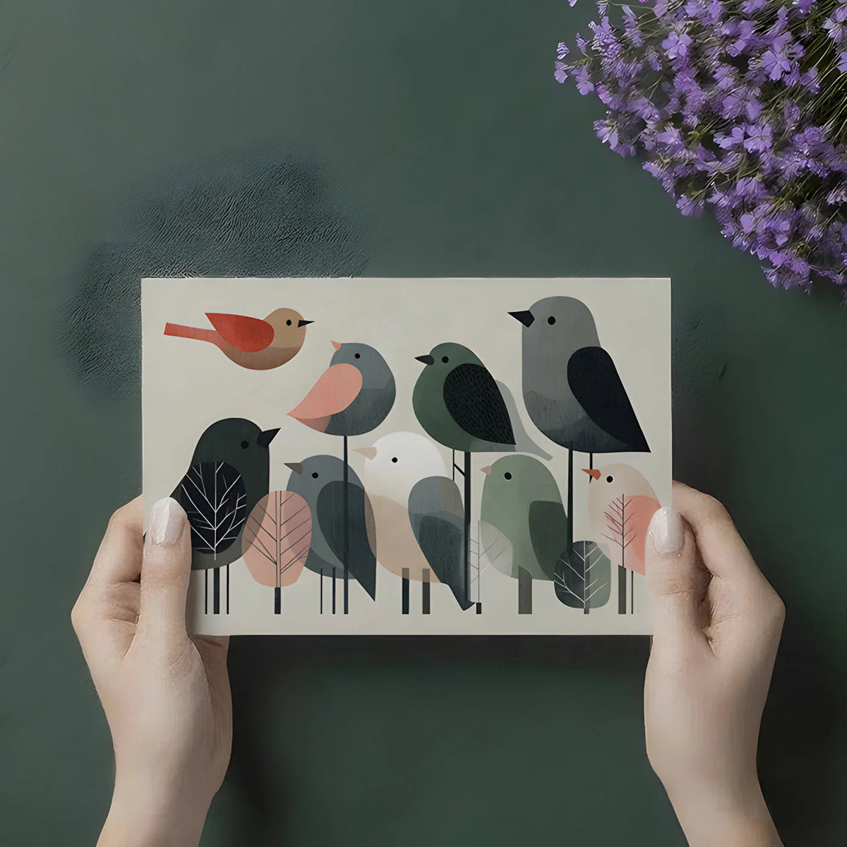 Minimalist Bird Flock Mural Wallpaper in Soft Earth Tones Mural Wallpaper - room preview 02