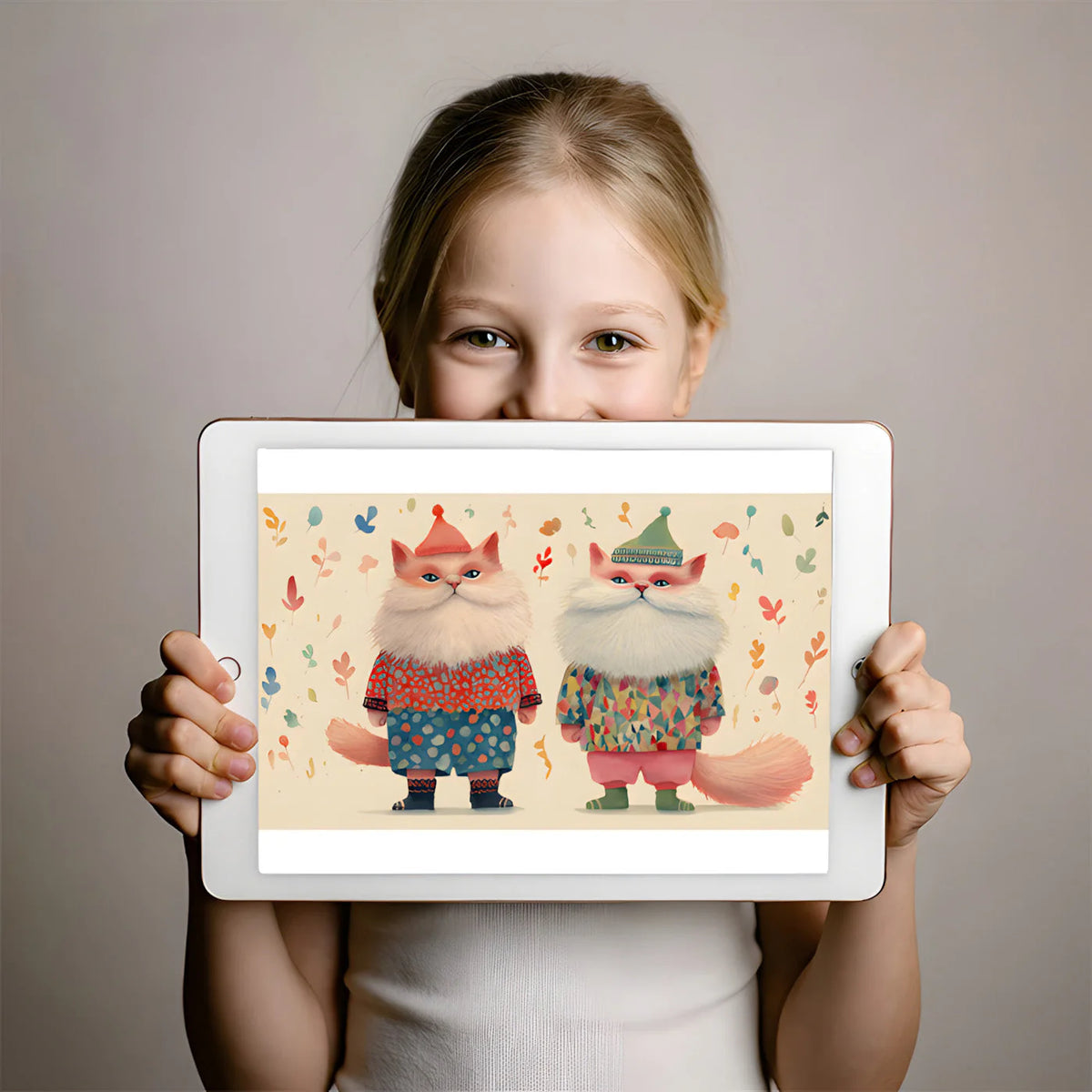 Whimsical Dressed Cats Mural Wallpaper — Hand-Painted Illustration Mural Wallpaper - room preview 02