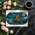 Stained Glass Fantasy Castle Mural Wallpaper — Moody Night Scene Mural Wallpaper - room preview 02