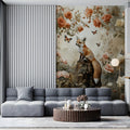 Fox and Rose Garden Mural Wallpaper — Whimsical Nature Scene Mural Wallpaper - room preview 02