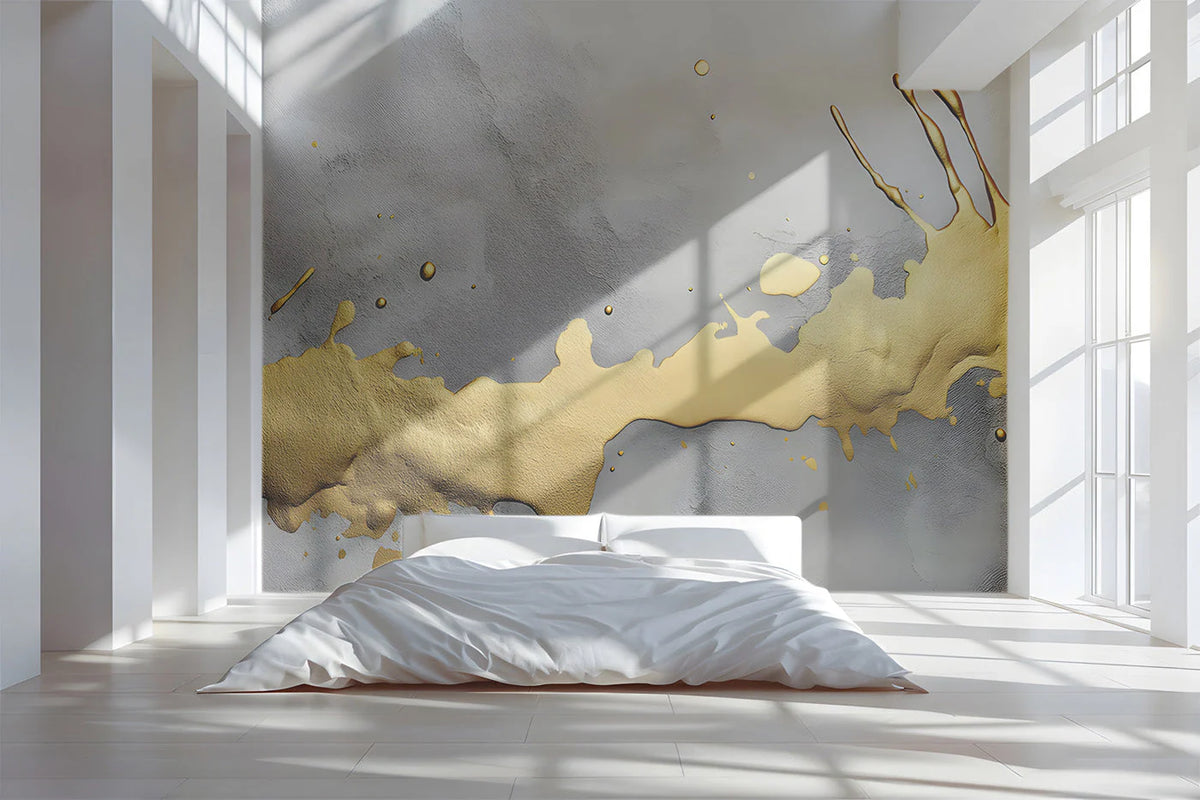Metallic Gold Paint Splatter Mural Wallpaper — Modern Abstract Mural Wallpaper - room preview 02