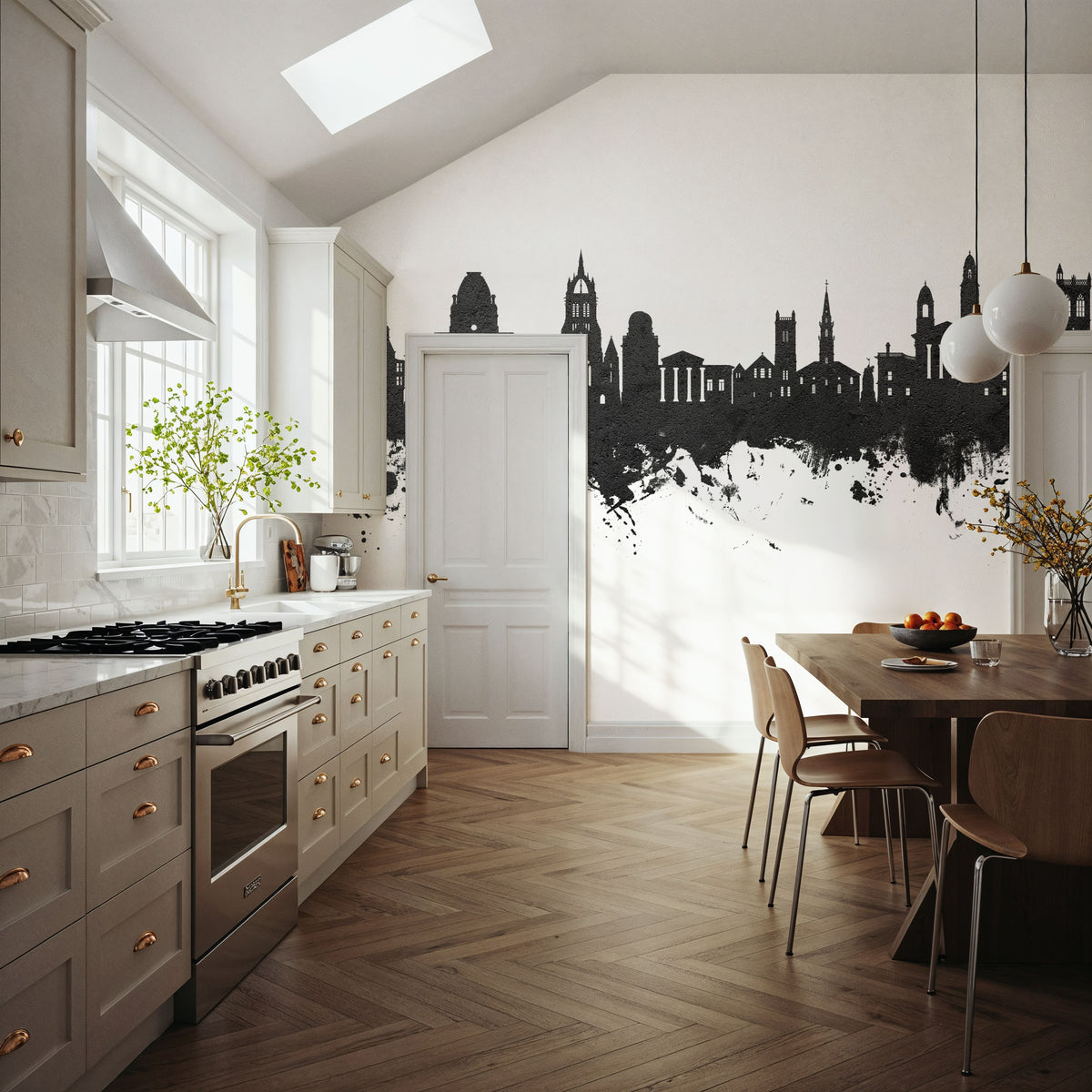Paisley Skyline Black & White Mural Wallpaper - room preview 02