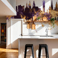 Glasgow Scotland Skyline Purple & Gold Mural Wallpaper - room preview 02