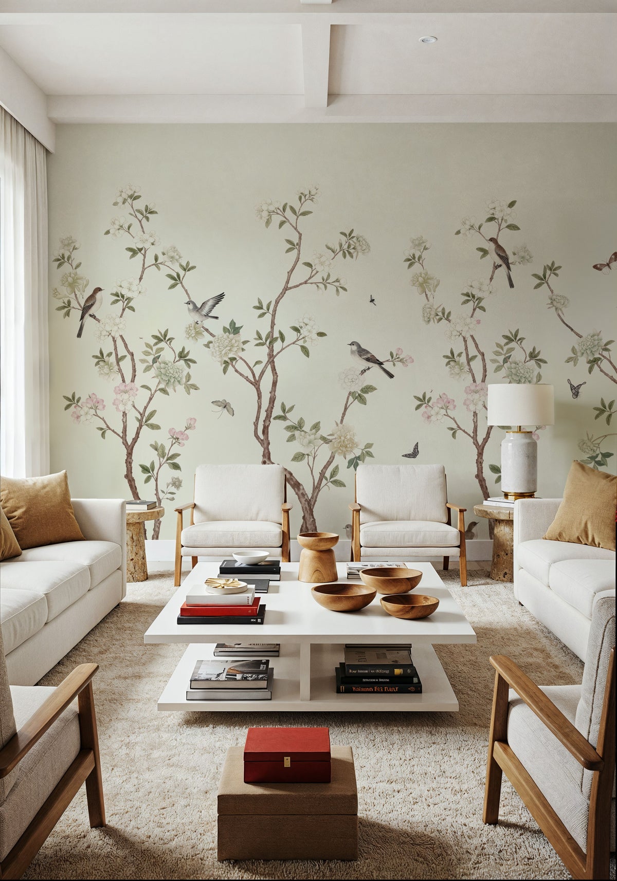 Peony Tree, Creme Mural Wallpaper - room preview 02