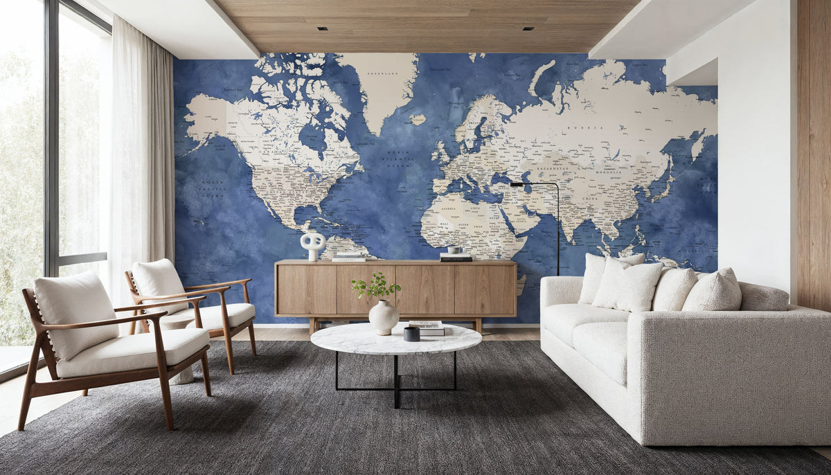 World Map Cities - Sabeen Mural Wallpaper - room preview 02