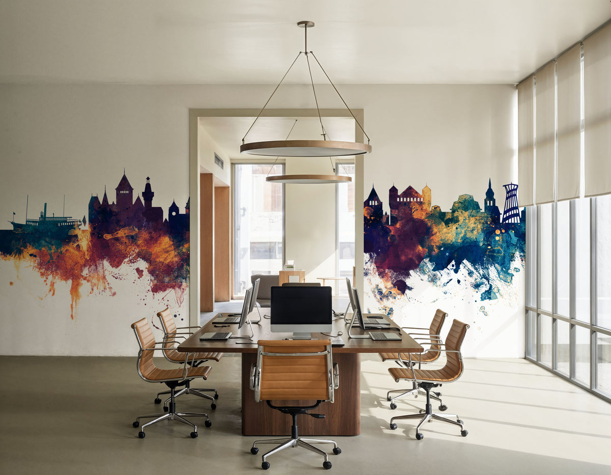 Lausanne Switzerland Skyline Blue & Bronze Mural Wallpaper - room preview 02