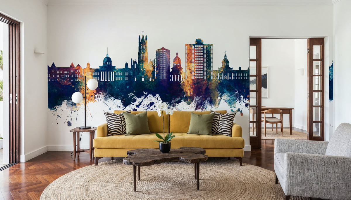 Kingston Canada Skyline Blue & Bronze Mural Wallpaper - room preview 02