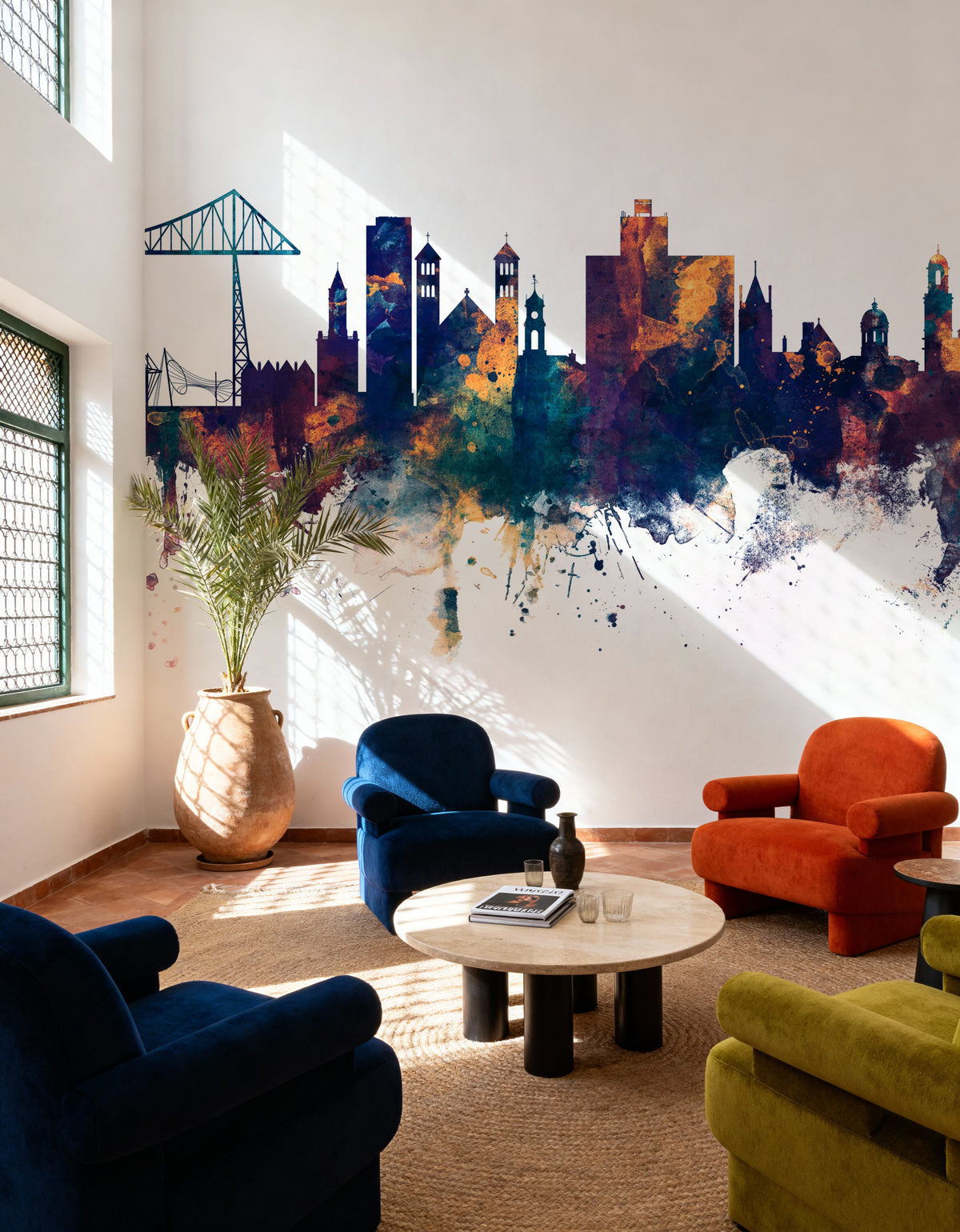 Middlesbrough England Skyline Blue & Bronze Mural Wallpaper - room preview 02