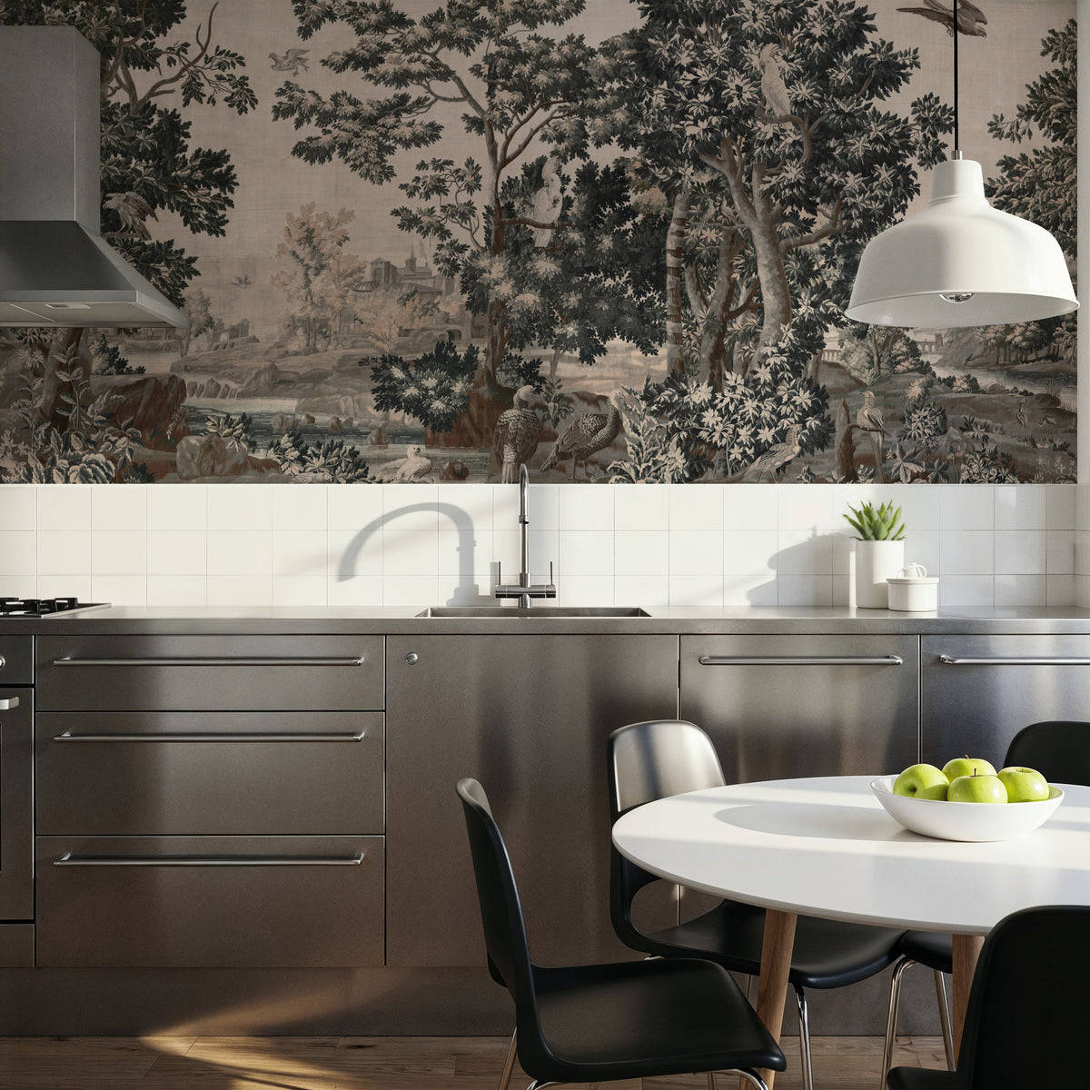 Enchanted Grove Tapestry, Teal Mural Wallpaper - room preview 02