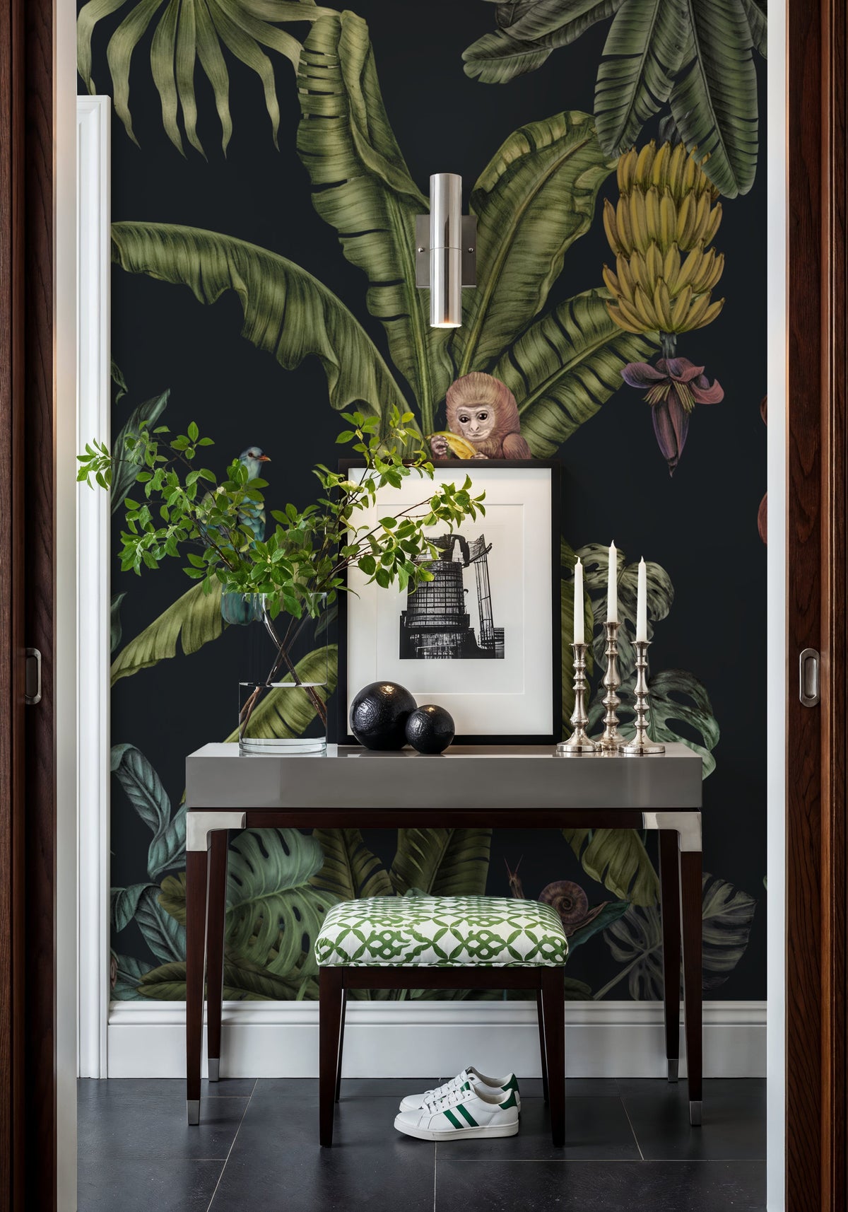 Monkeys with Birds, Dark Mural Wallpaper - room preview 02