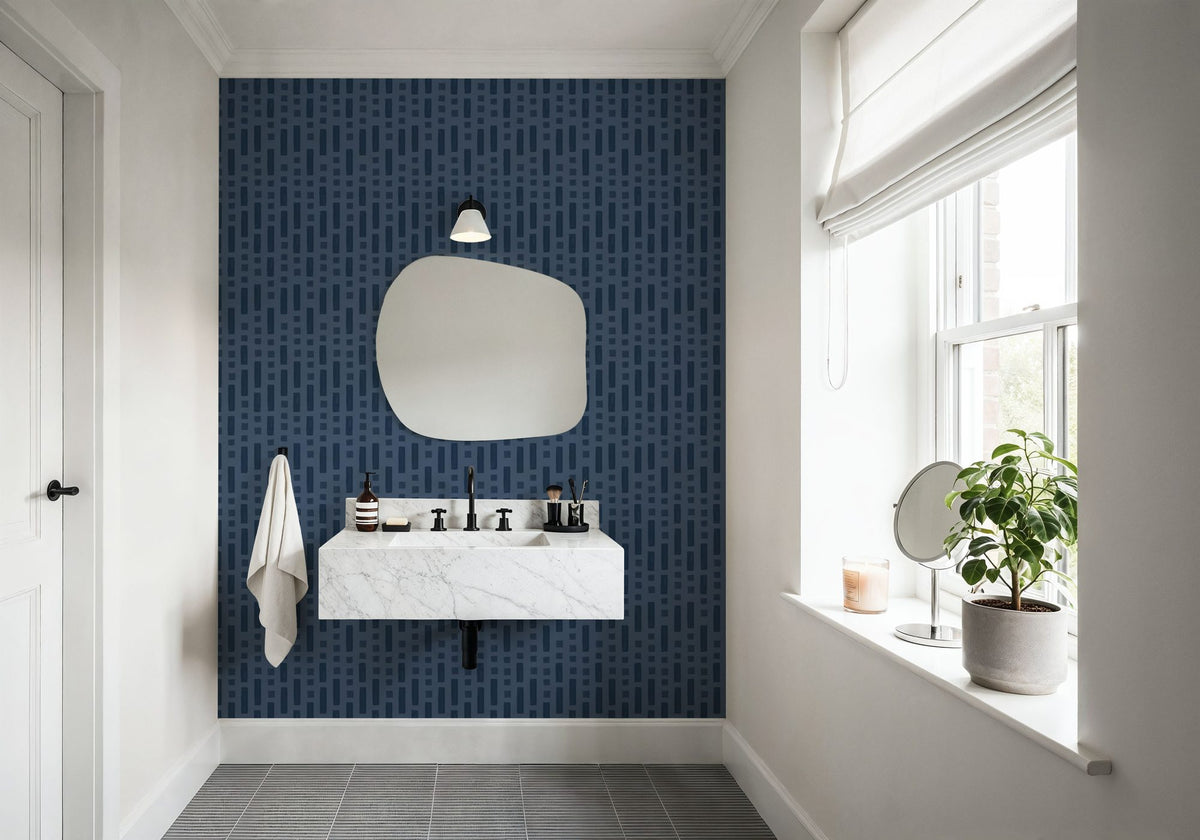 Coastal Signals Dark Blue Mural Wallpaper - room preview 02