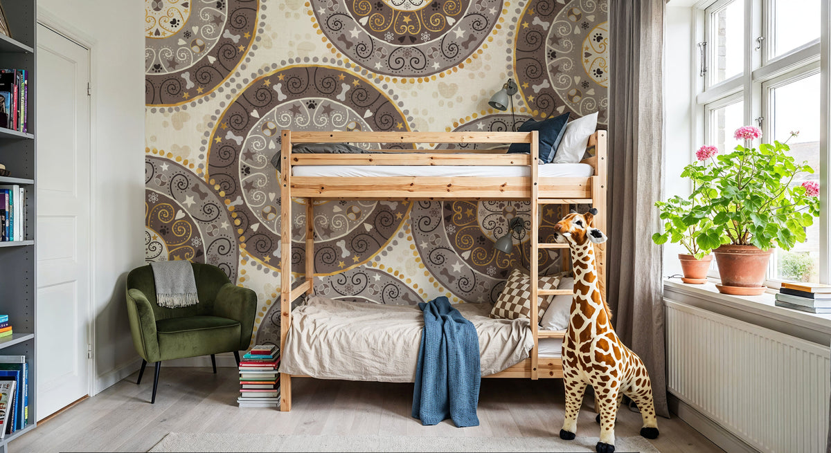 Otomi Dogs VI Neutral Mural Wallpaper - room preview 02