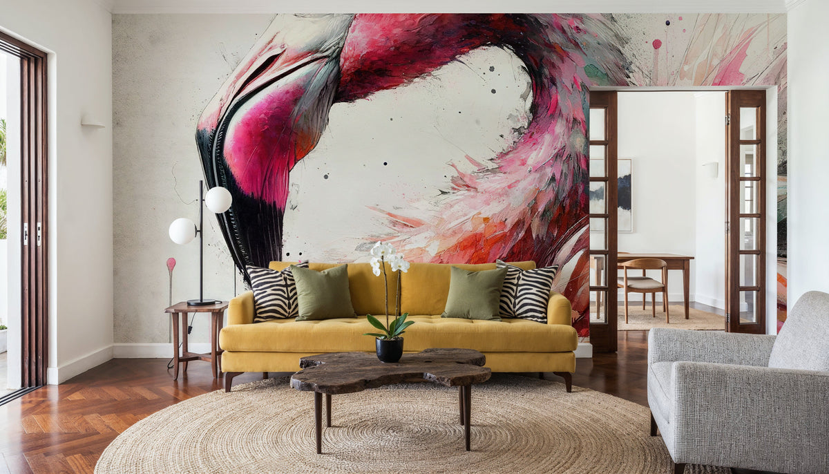 Watercolor Flamingo Mural Wallpaper - room preview 02
