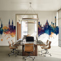 Helsinki Skyline Blue & Bronze Mural Wallpaper - room preview 02