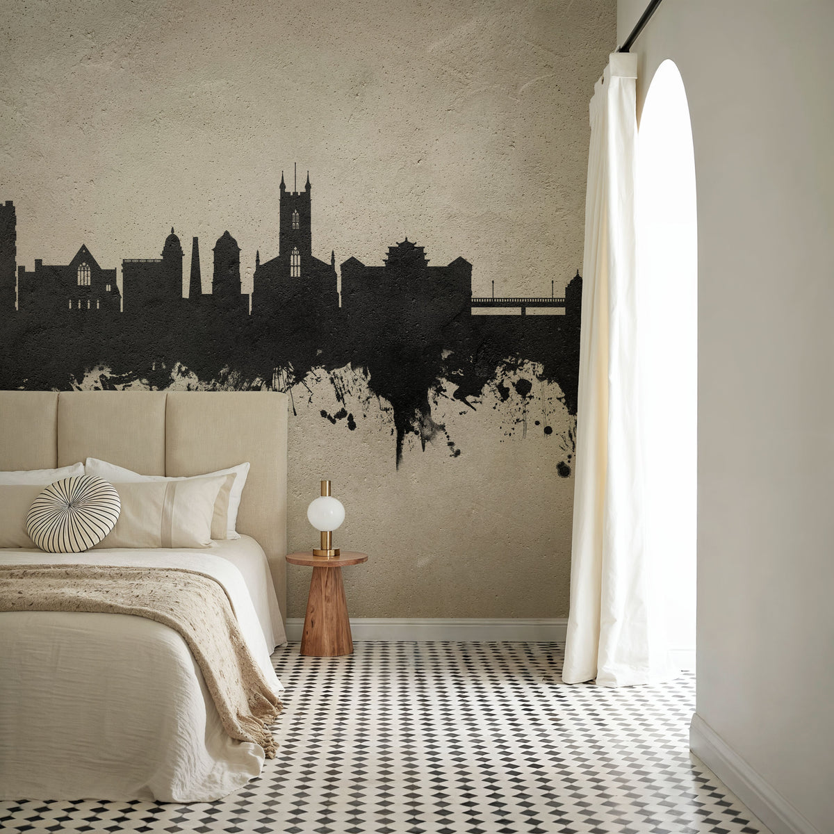 Stoke-on-Trent Skyline Concrete Mural Wallpaper - room preview 02
