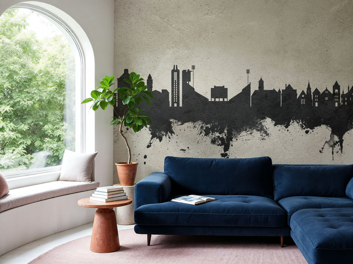 Lawrence Kansas Skyline Concrete Mural Wallpaper - room preview 02