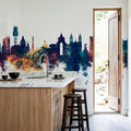 Lisbon Portugal Skyline Blue & Bronze Mural Wallpaper - room preview 02