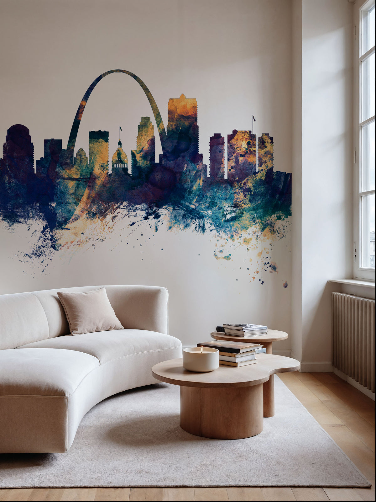 St Louis Missouri Skyline Blue & Bronze Mural Wallpaper - room preview 02