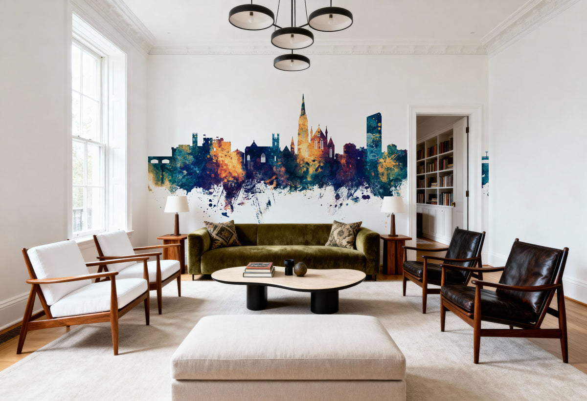 Limerick Ireland Skyline Blue & Bronze Mural Wallpaper - room preview 02