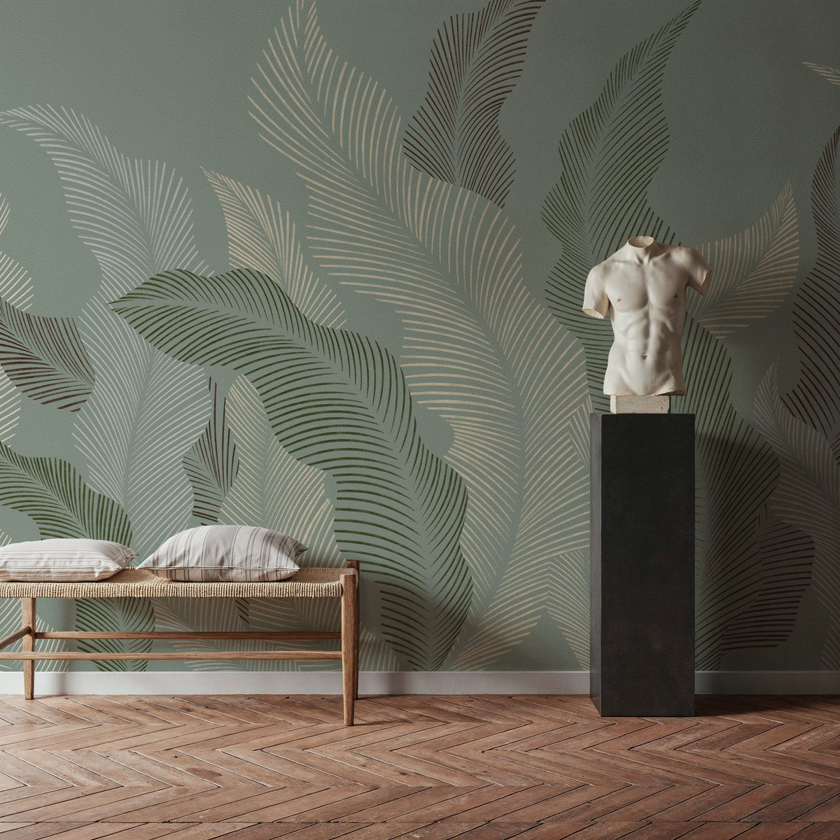 Foliage Flow, Sage Mural Wallpaper - room preview 02