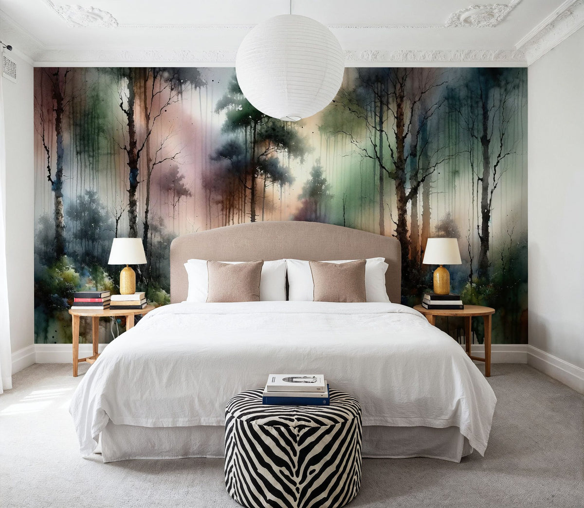 Mysterious Forest Enveloped in Thick Fog Mural Wallpaper - room preview 02