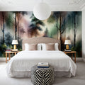 Mysterious Forest Enveloped in Thick Fog Mural Wallpaper - room preview 02