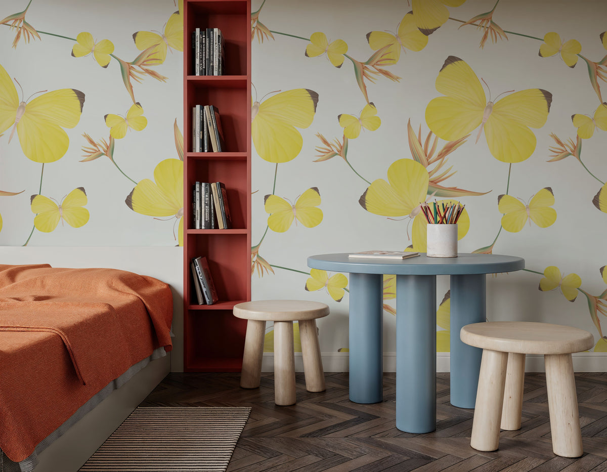 Lemon Butterfly Mural Wallpaper - room preview 02