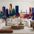 Jacksonville Florida Skyline Blue & Bronze Mural Wallpaper - room preview 02