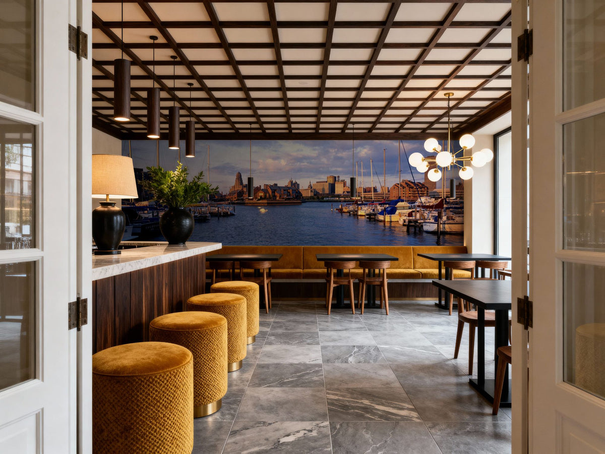 Boston Harbor Twilight Panorama Mural Wallpaper - room preview 02