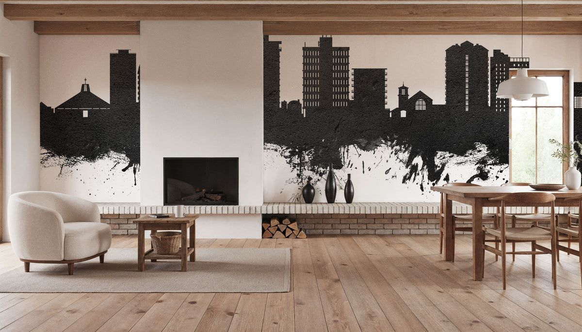 San Mateo California Skyline Black & White Mural Wallpaper - room preview 02