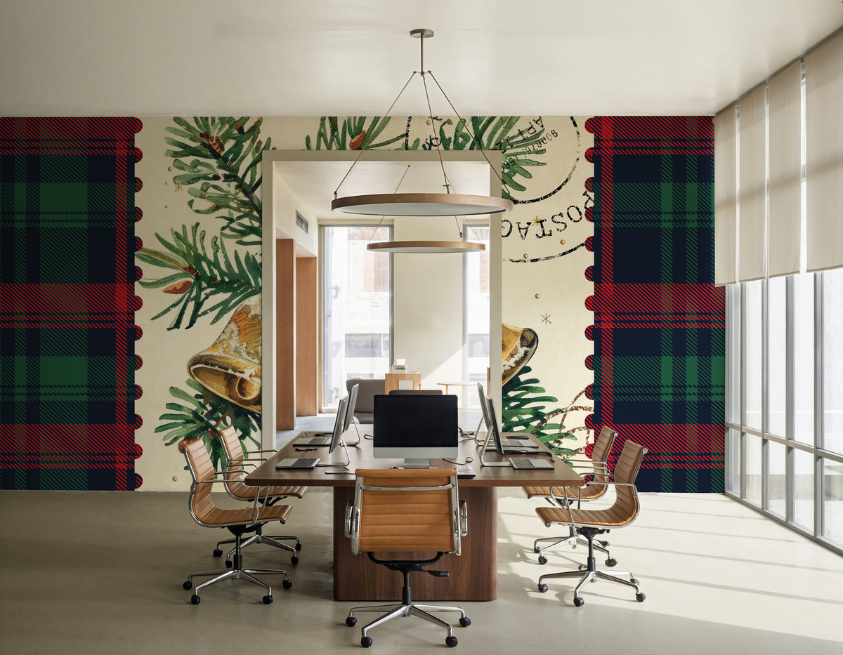 Plaid Christmas Stamp I Mural Wallpaper - room preview 02