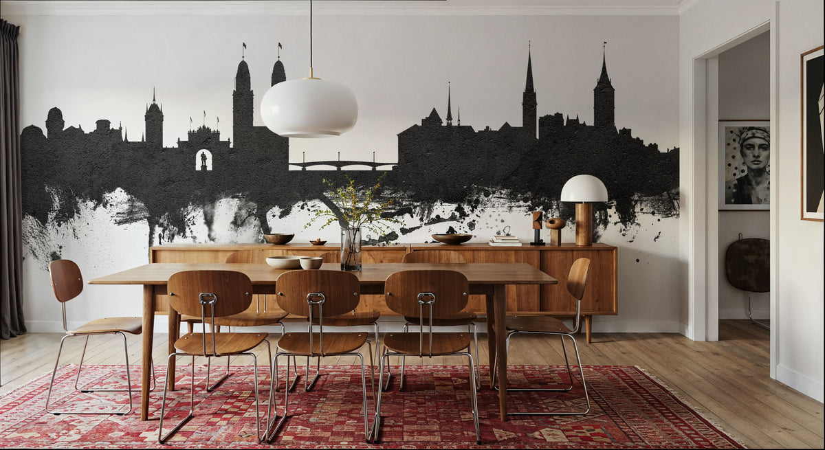 Zurich Switzerland Skyline Black & White Mural Wallpaper - room preview 02