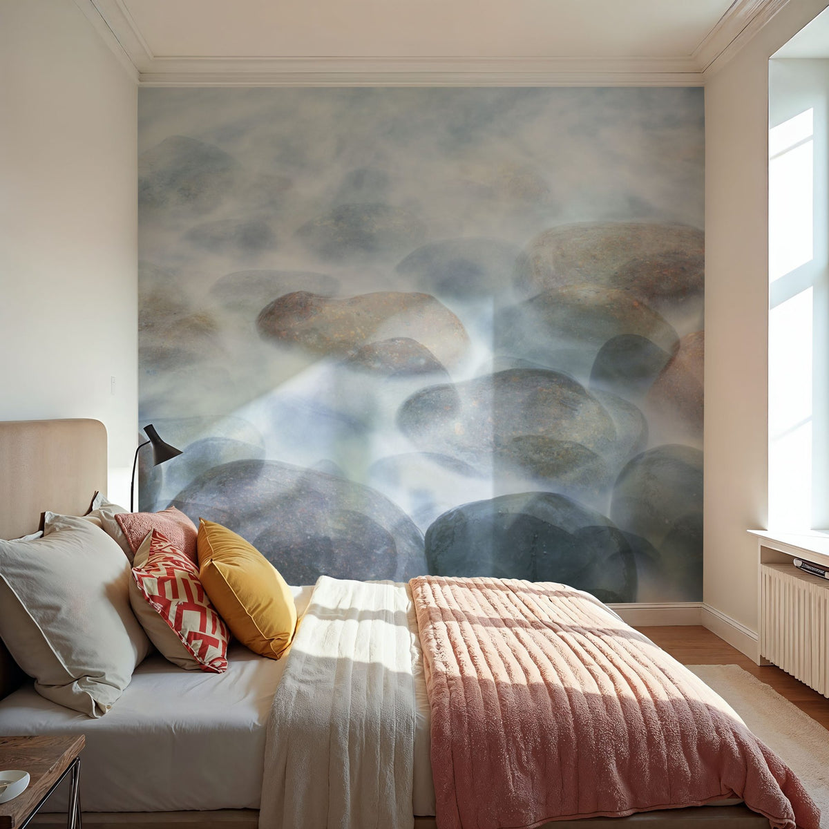 Misty River Stones Mural Wallpaper - room preview 02