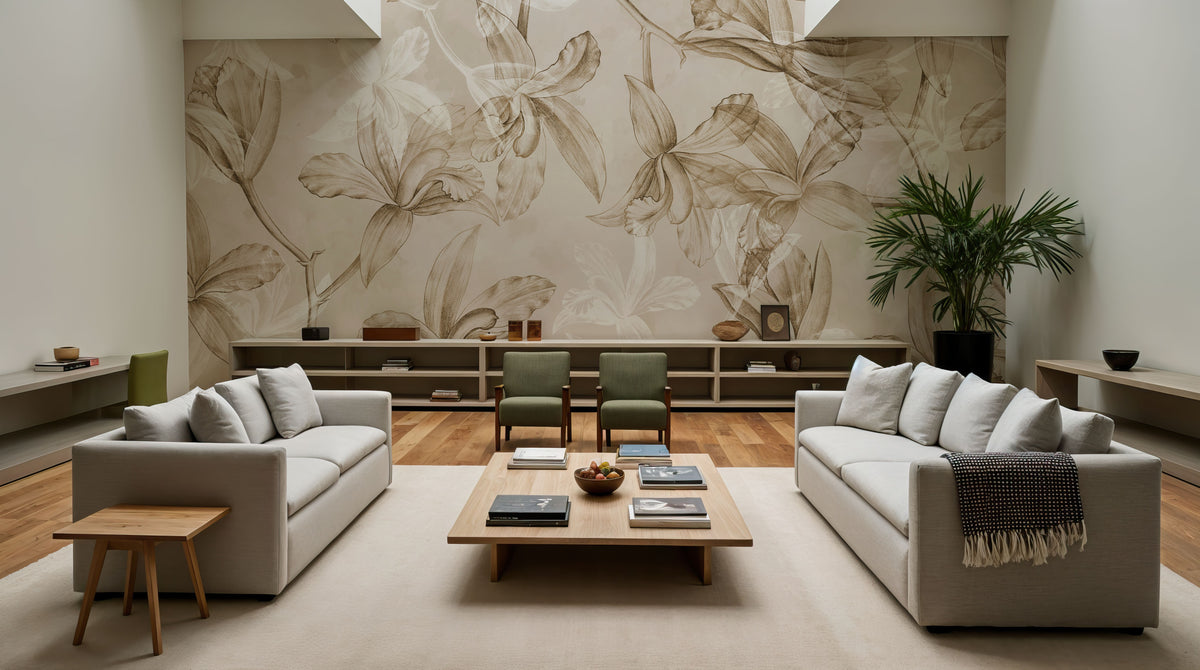 Orchids on Water Mural Wallpaper - room preview 02