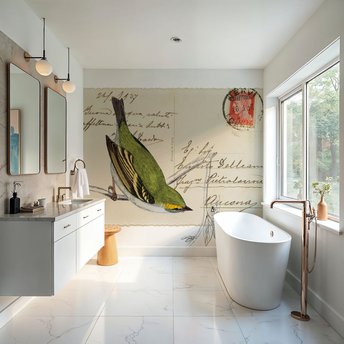 Postcard Bird I Mural Wallpaper - room preview 02