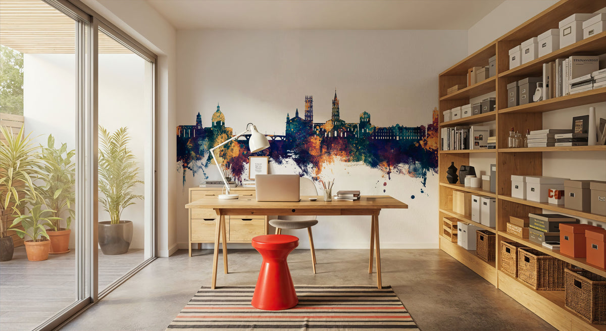 Toulouse France Skyline Blue & Bronze Mural Wallpaper - room preview 02