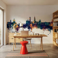 Toulouse France Skyline Blue & Bronze Mural Wallpaper - room preview 02