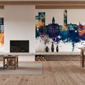 Ithaca New York Skyline Blue & Bronze Mural Wallpaper - room preview 02