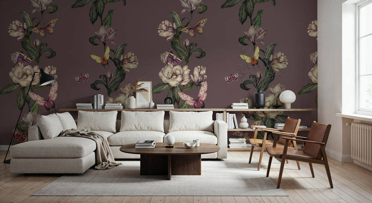 Magnolia Nectar, Dusty Rose Mural Wallpaper - room preview 02