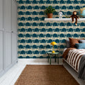 Wandering Whales, Teal Mural Wallpaper - room preview 02