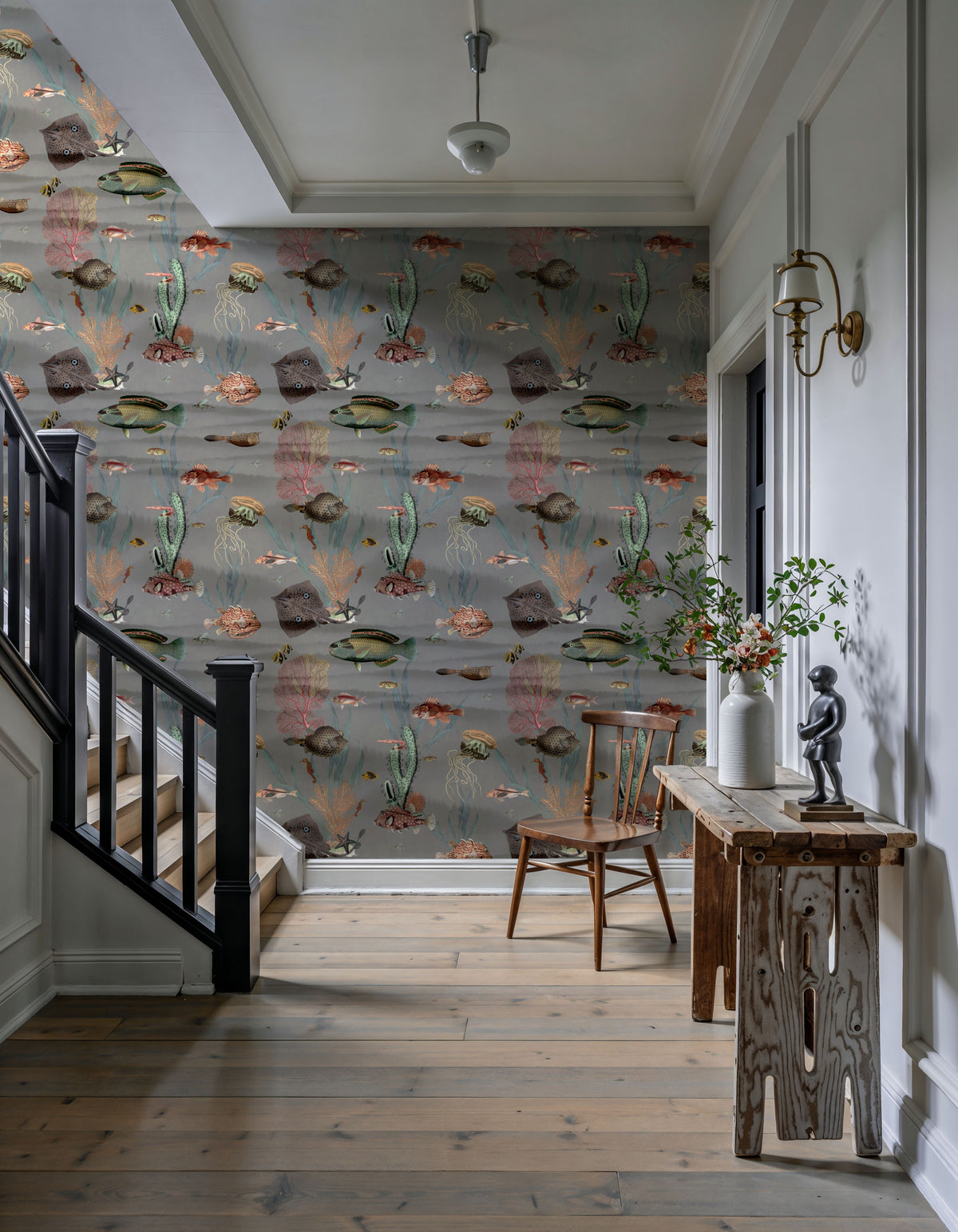 Under the Surface Gray Mural Wallpaper - room preview 02
