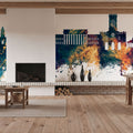 Saint-Étienne France Skyline Blue & Bronze Mural Wallpaper - room preview 02