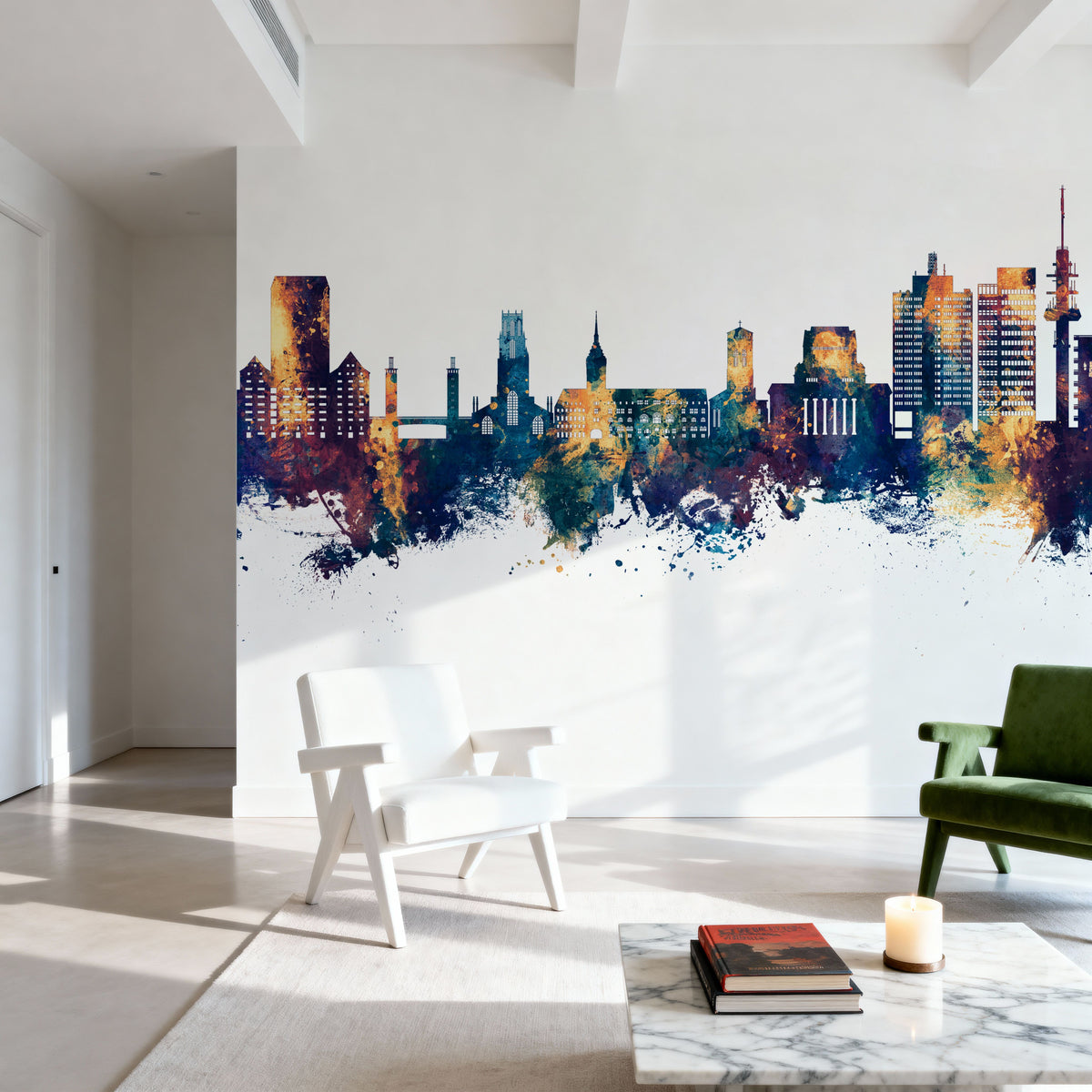 Duisburg Germany Skyline Blue & Bronze Mural Wallpaper - room preview 02
