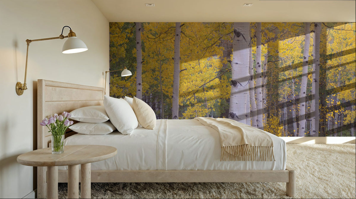 Golden Birch Forest Mural Wallpaper - room preview 02