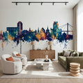 Stavanger Norway Skyline Blue & Bronze Mural Wallpaper - room preview 02