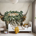 Harvest Cow Sage Texture Light Mural Wallpaper - room preview 02