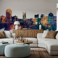 Poughkeepsie New York Skyline Blue & Bronze Mural Wallpaper - room preview 02