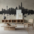 Shanghai China Skyline Concrete Mural Wallpaper - room preview 02